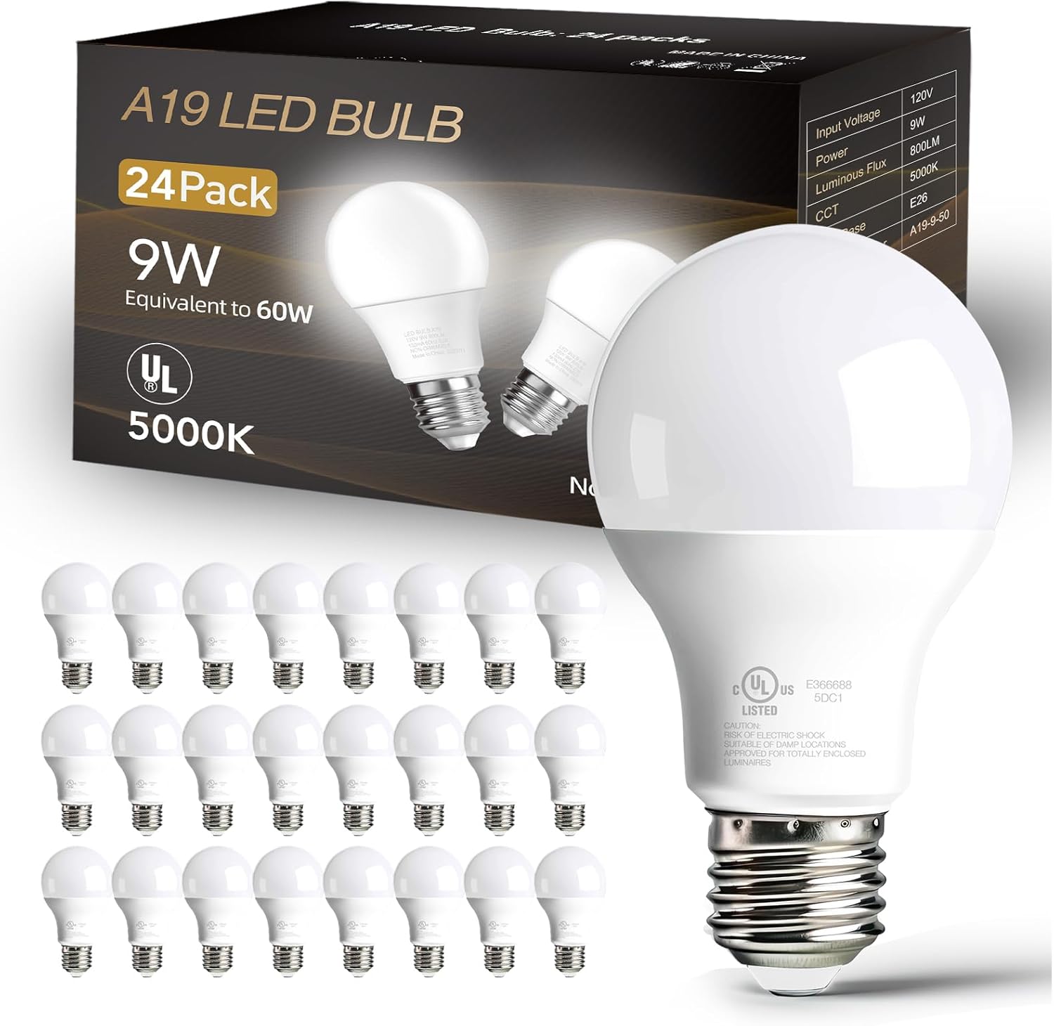 dalattin 24 Pack LED Bulbs Daylight White 5000K, 60 Watt Equivalent A19 Standard...