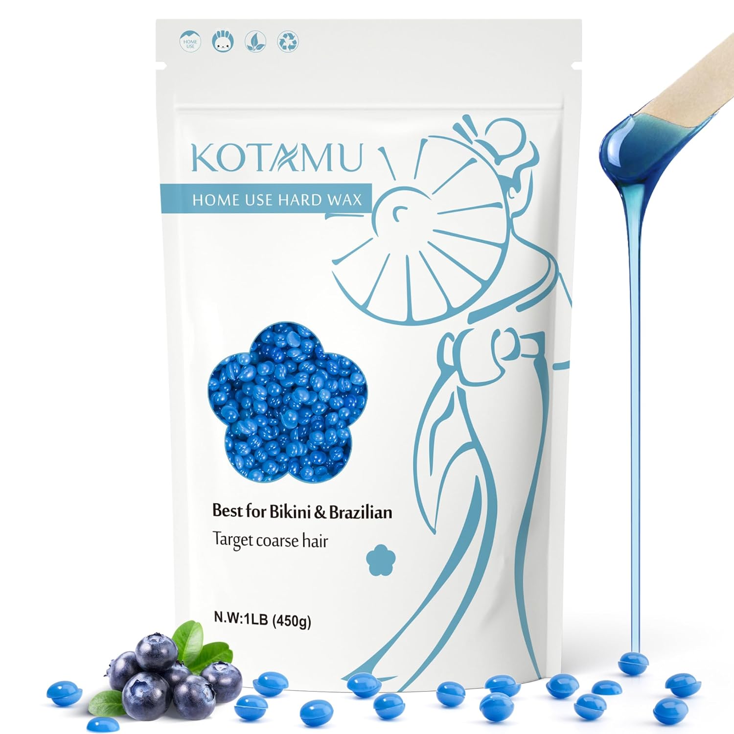 KOTAMU Blue Hard Wax Beads for Sensitive Skin - 1l...