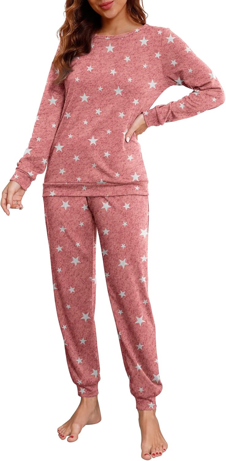 PrinStory Womens Pajama Set Long Sleeve Sleepwear Nightwear Soft Pjs Lounge Sets...