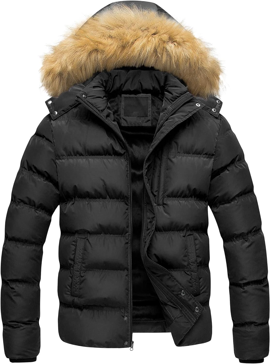 Pursky Men's Puffer Jacket Waterproof Winter Bubble Coats Ski Parka Fur Hooded M...