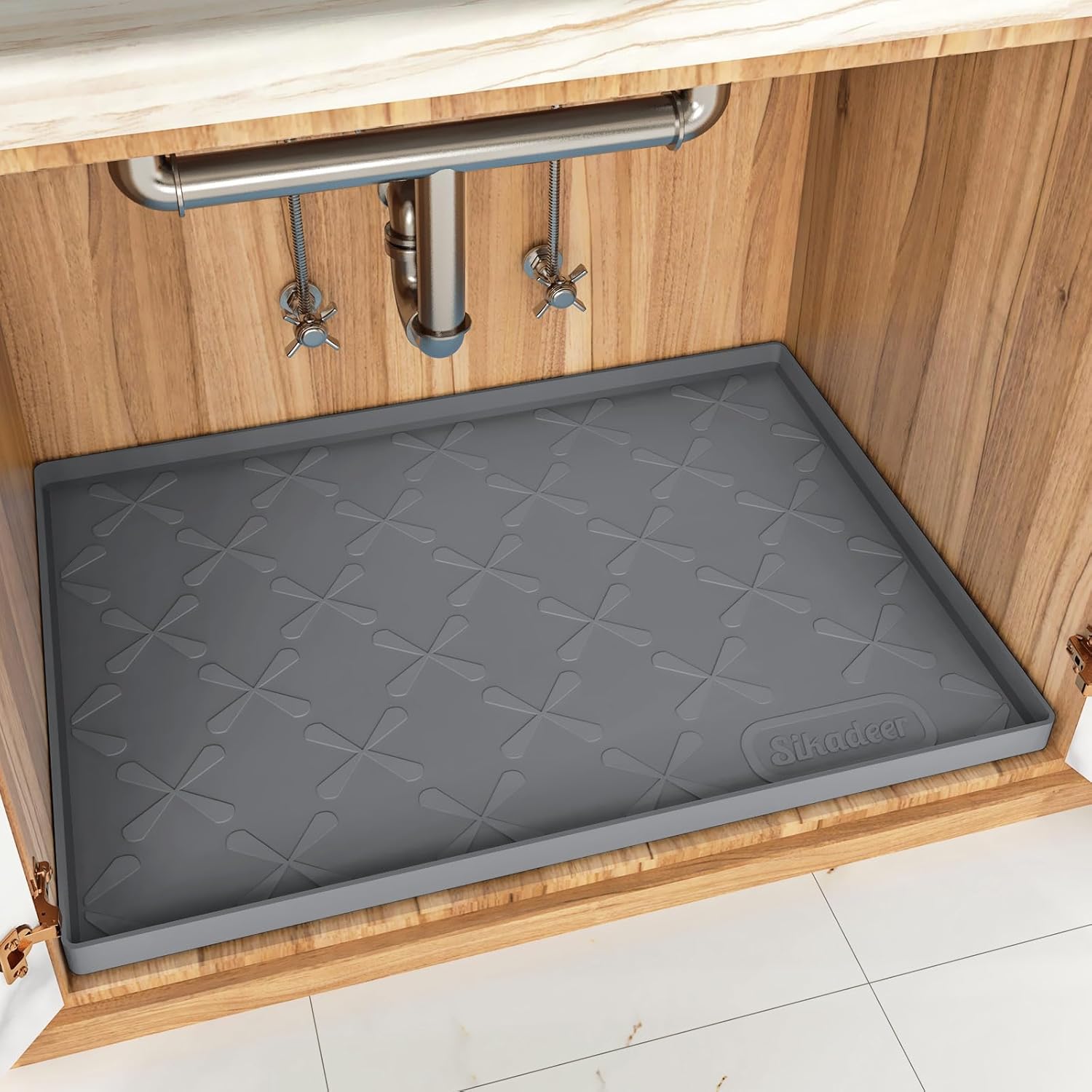 SIKADEER Thicken Under Sink Mat 22" x 19", Waterproof Food-Grade Silicone Tray,...