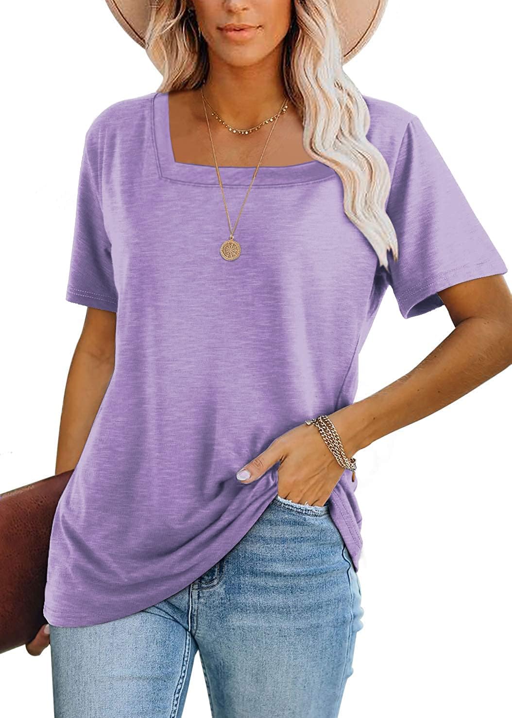Lunivop Womens Tops Casual V Neck Short Sleeve Solid Color Basic T Shirt XX-Larg...
