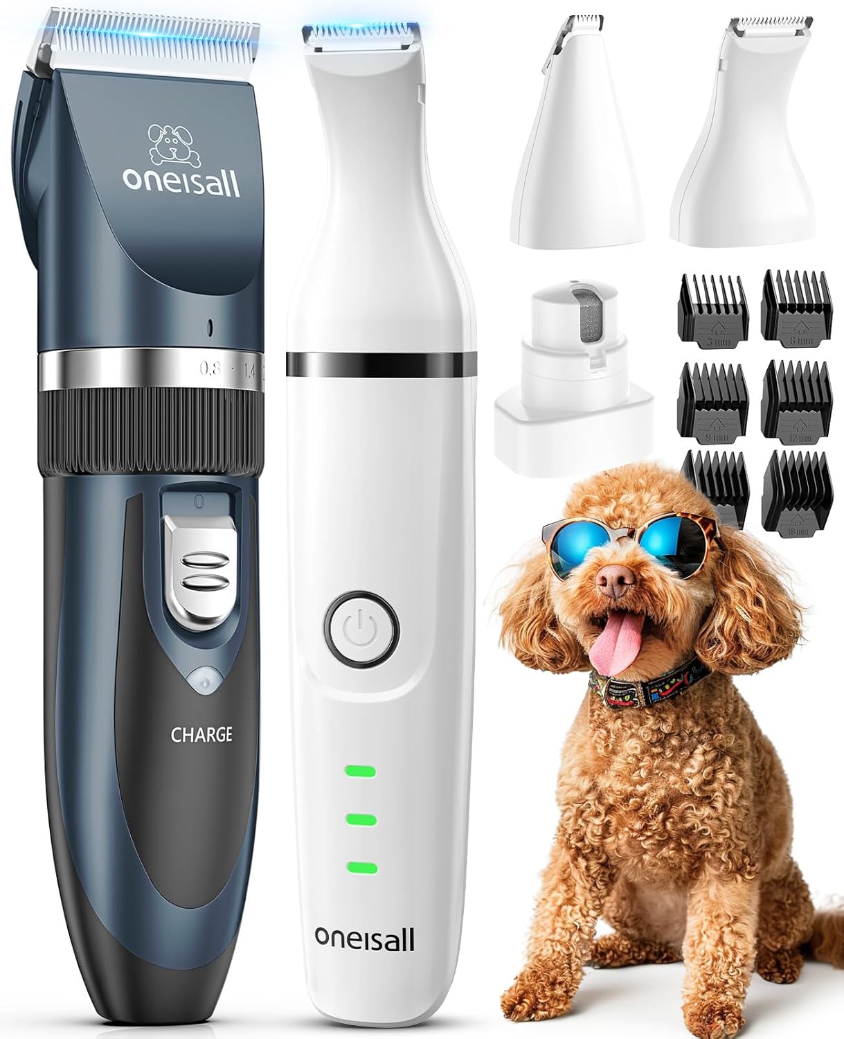 oneisall Dog Clippers and Dog Paw Trimmer Kit 2 in 1 Low Noise Cordless Dog Clip...