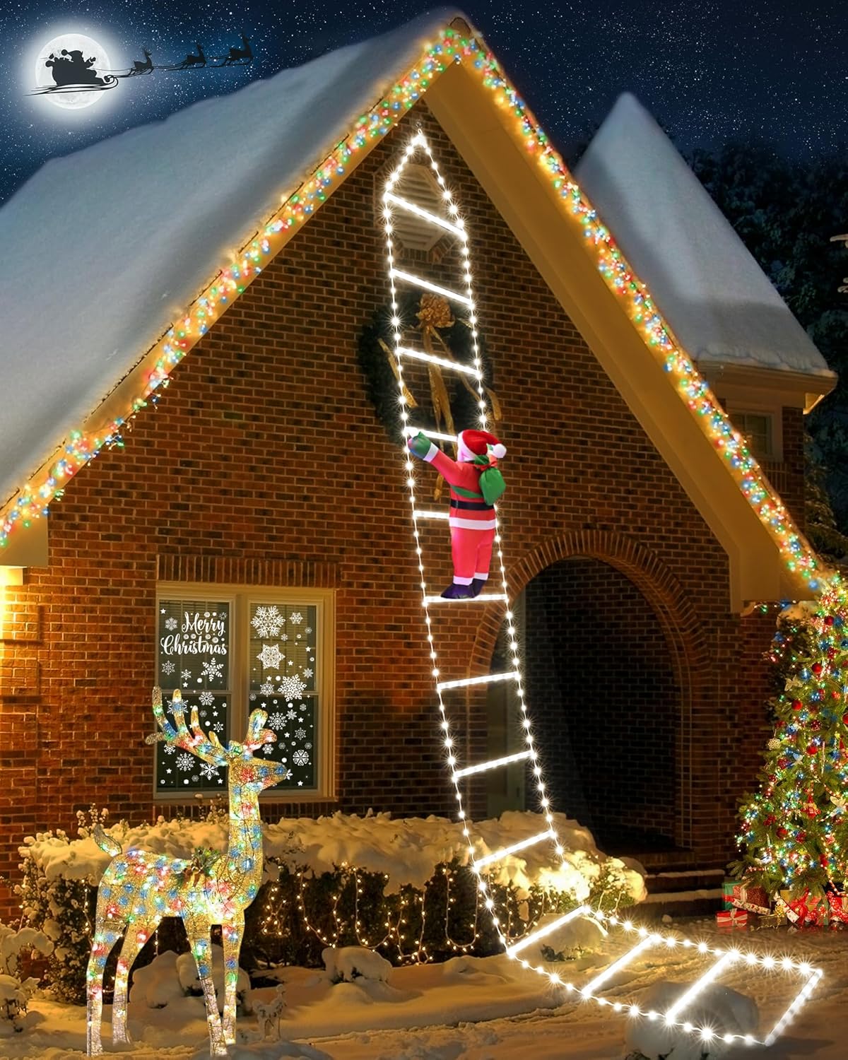 iShabao 9.8Ft Ladder Christmas Lights with Santa Claus - 310 LED Outdoor Christm...
