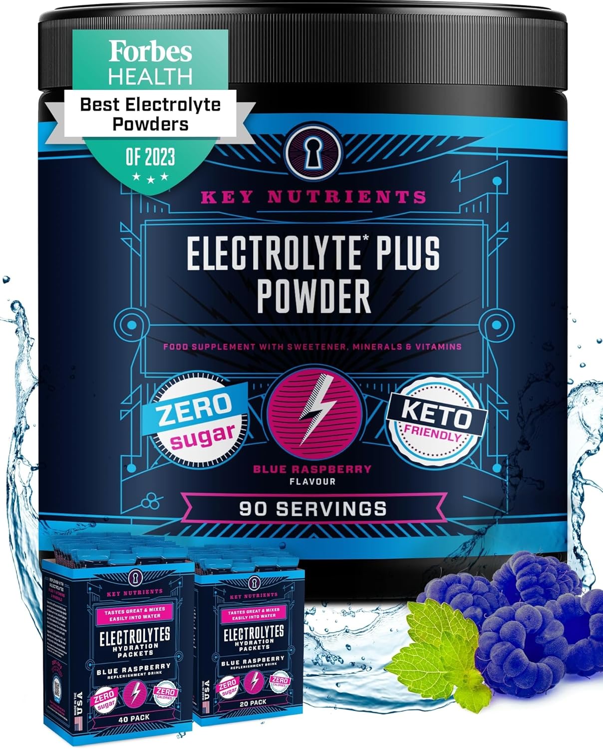 Key Nutrients Electrolytes Hydration Powder - Delicious Blue Raspberry Drink Mix...