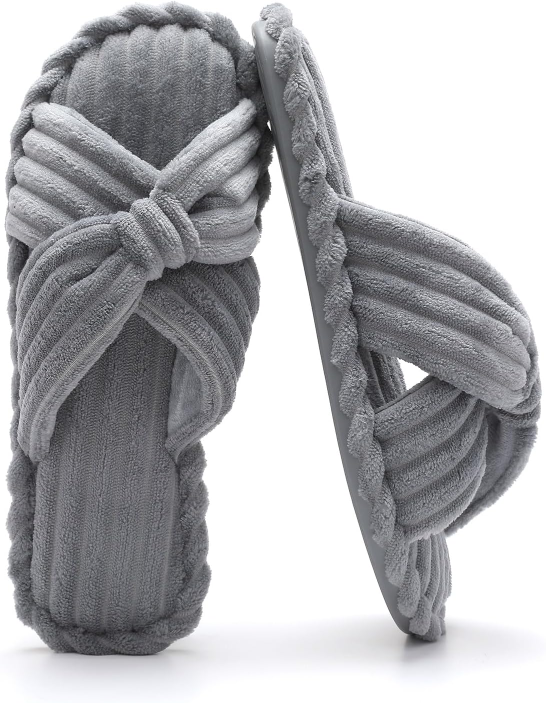 Cozyfurry Womens Slippers House Memory Foam Corduroy Flats Bow Crossbands Open T...