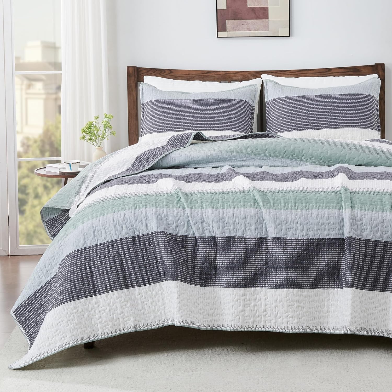 Andency California King Quilt Set - Sage Green Lightweight Soft Quilt Cal King -...