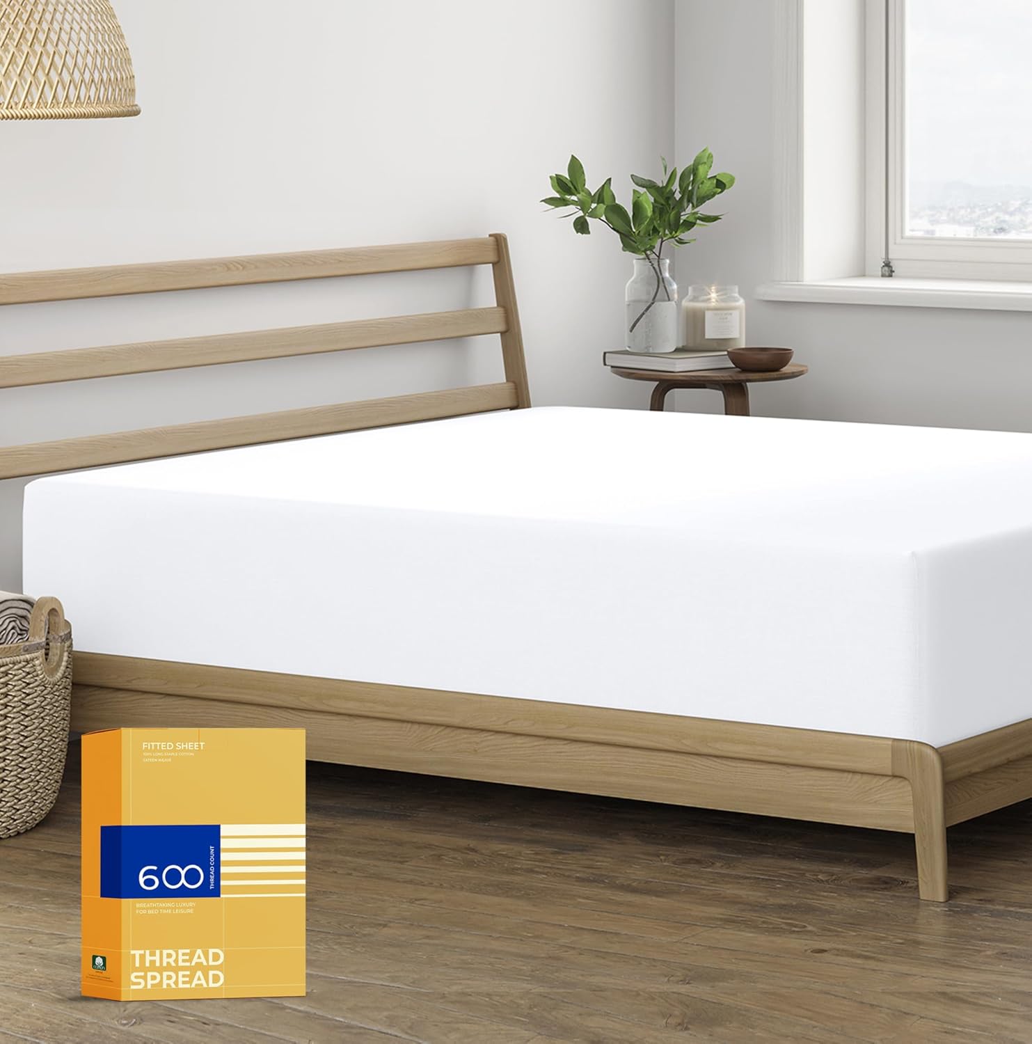 THREAD SPREAD Queen Size Fitted Sheet Only - 100% Egyptian Cotton 600 Thread Cou...