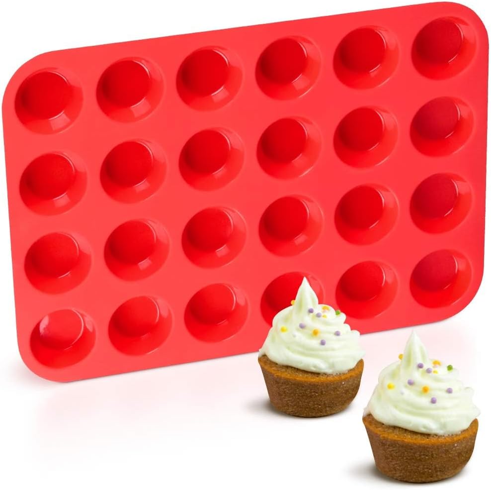 CAKETIME Silicone Muffin Pan Mini 24 Cups Cupcake Pan, Nonstick Food Grade Silic...