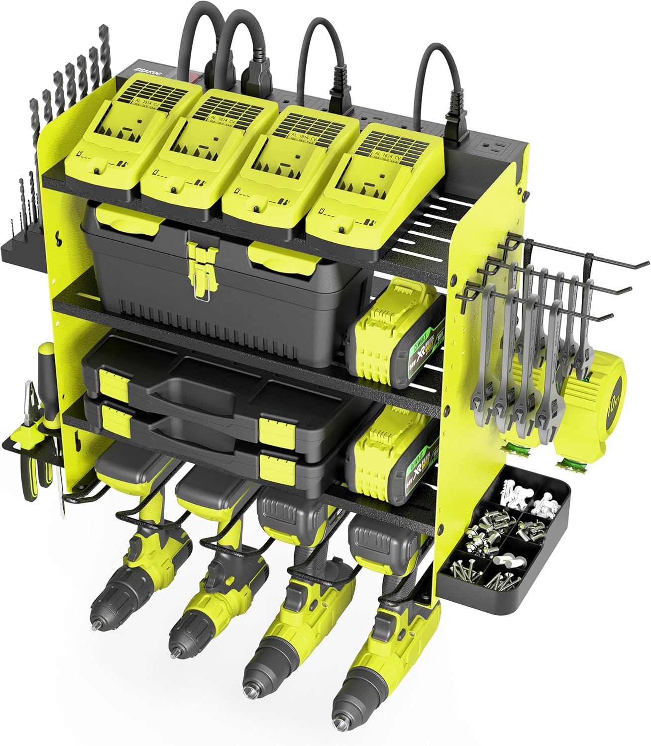 Power Tool Organizer with Charging Station, 4 Layers Drill Holder Wall Mount,Met...