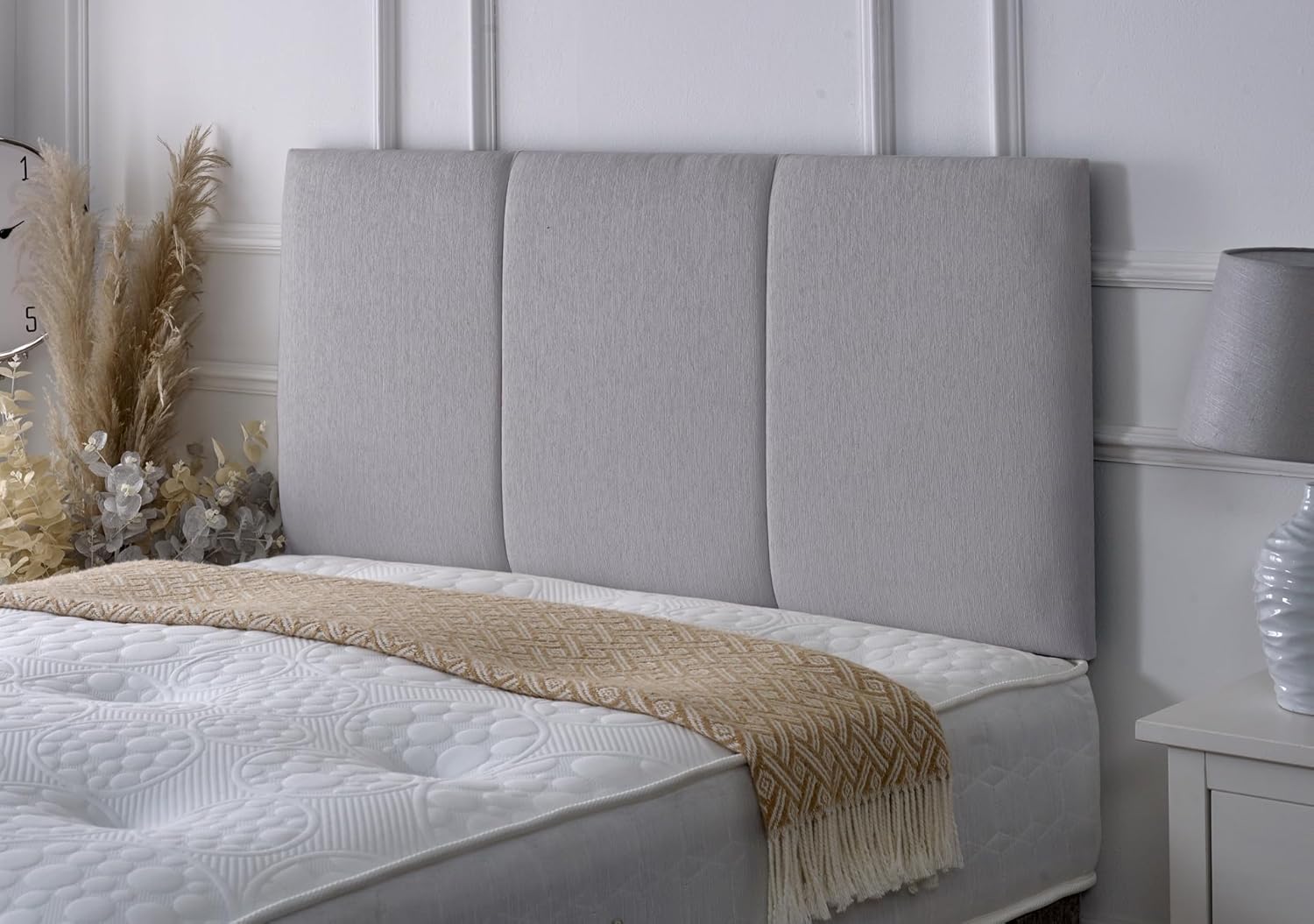Divan Bed Headboard Alton Chenille 20" Height Padded Paneled Headboard (Light Gr...