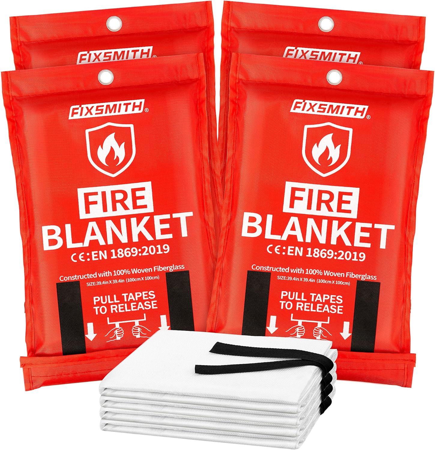 FIXSMITH Fire Blanket for Home and Kitchen, Emergency Fire Blanket-4 Pack, Flame...