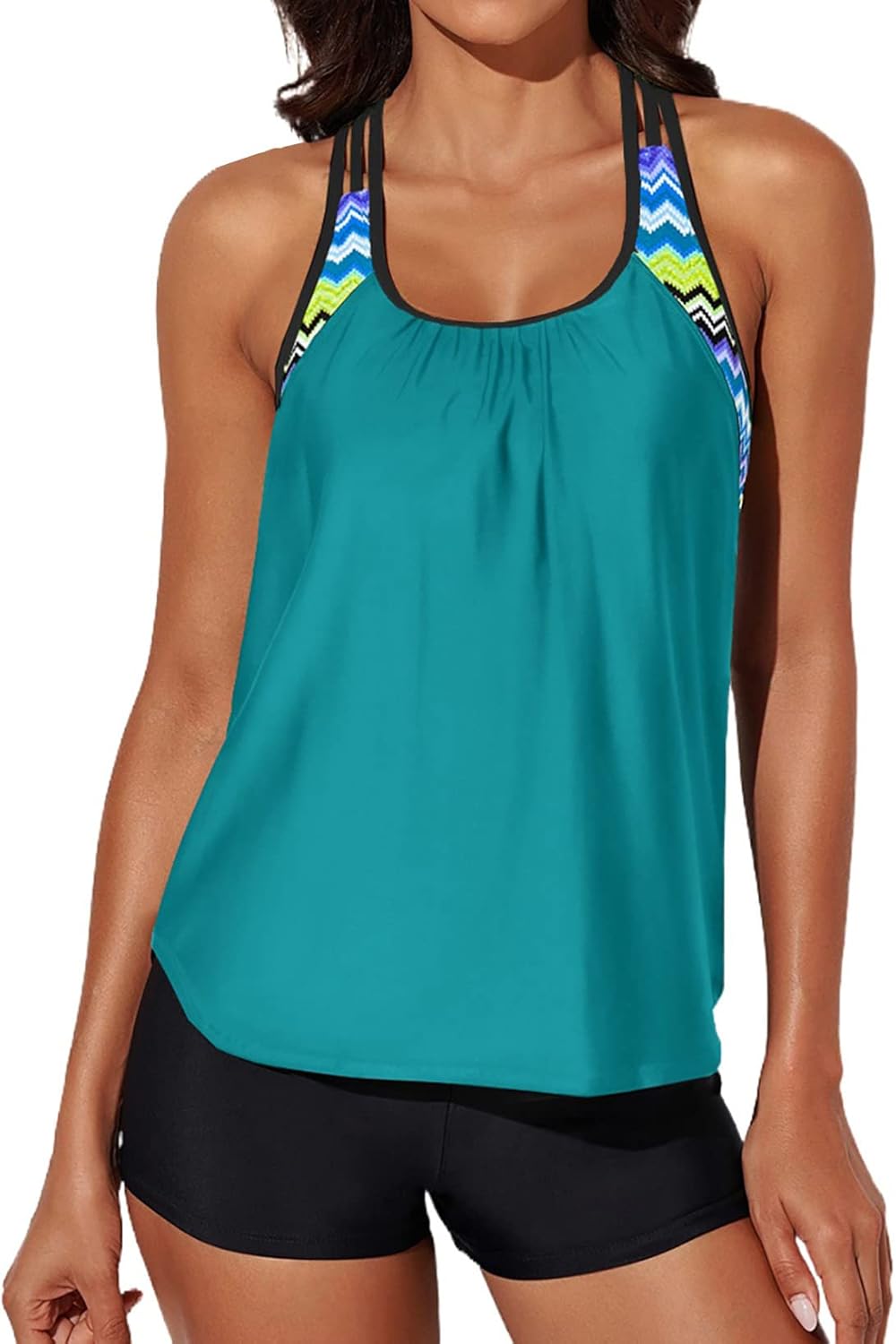 Aleumdr Womens Blouson Push Up Tankini, Special Striped Printed Swimwear with St...