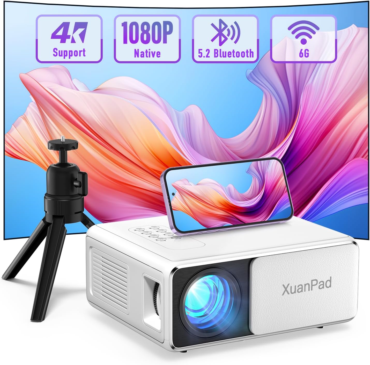 [Electric Keystone 6D/4P] XuanPad 2024 Upgraded 5G WiFi Bluetooth Projector, 700...
