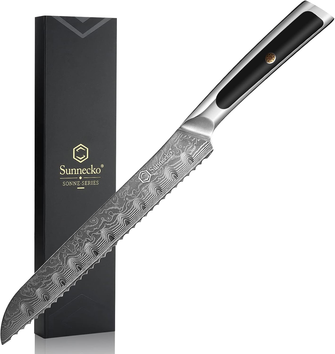 Sunnecko Bread Knife 8 inch, Serrated Bread Knife for Homemade Bread with 67-lay...