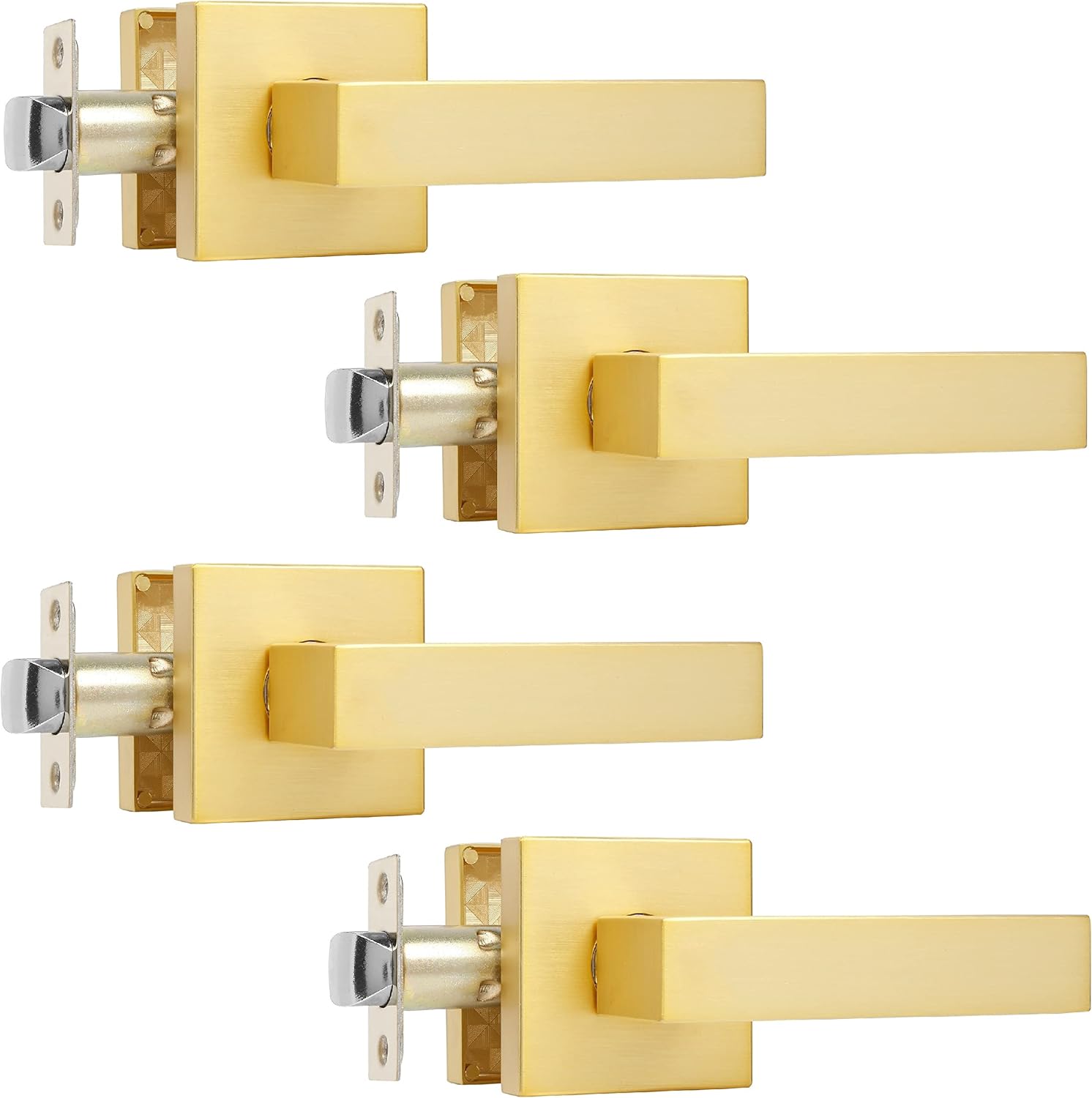 Leydebong 4 Pack Gold Passage Door Handles, Innovative Satin Brass Door Knobs In...