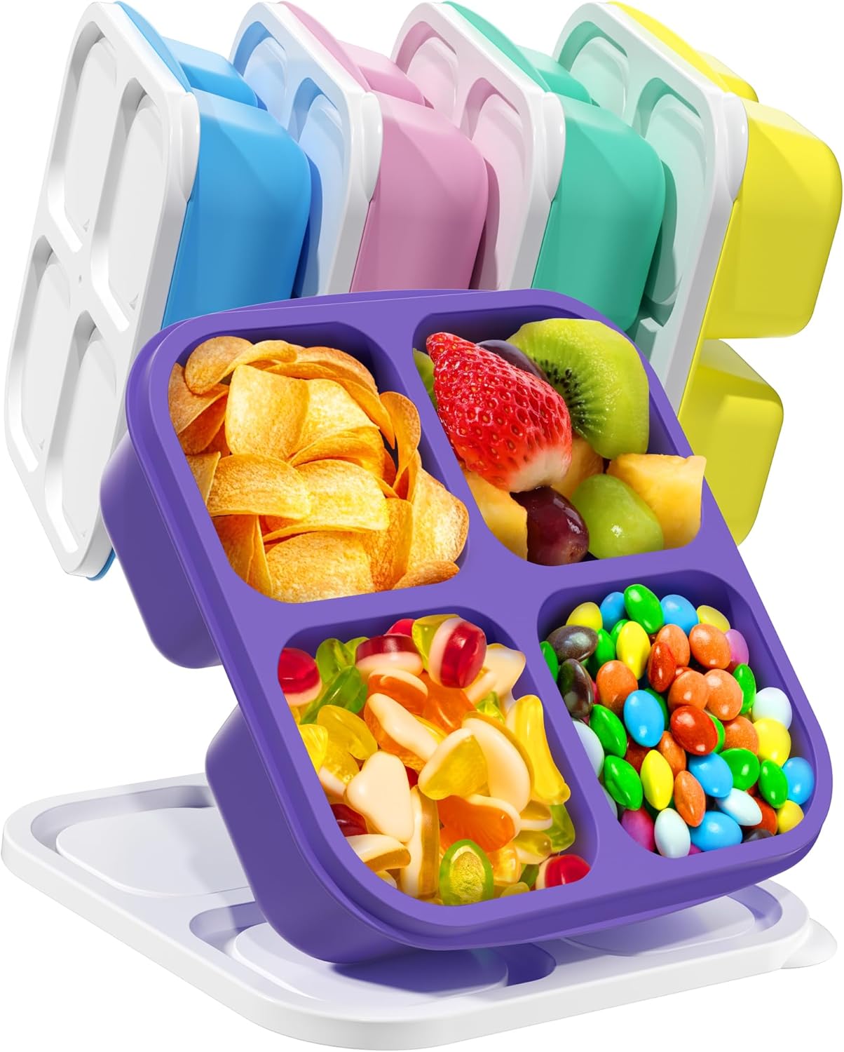 5 Pcs Bento Snack Containers, Reusable 4 Compartment Divided Food Storage Contai...