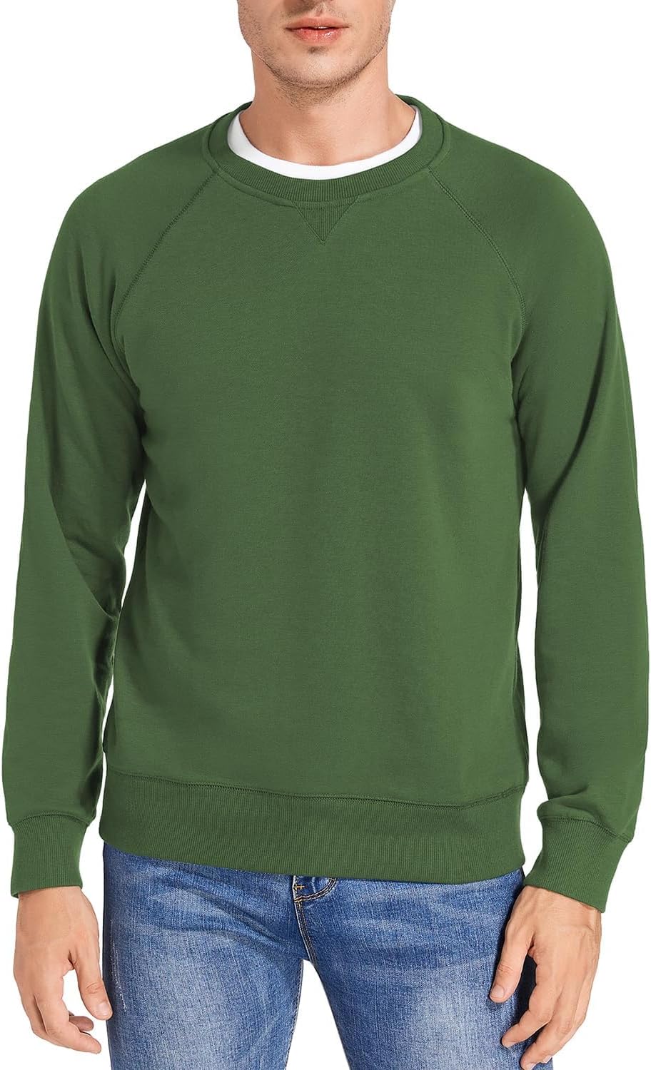 Men's Sweatshirt Crewneck French Terry Pullover X-Large Army Green