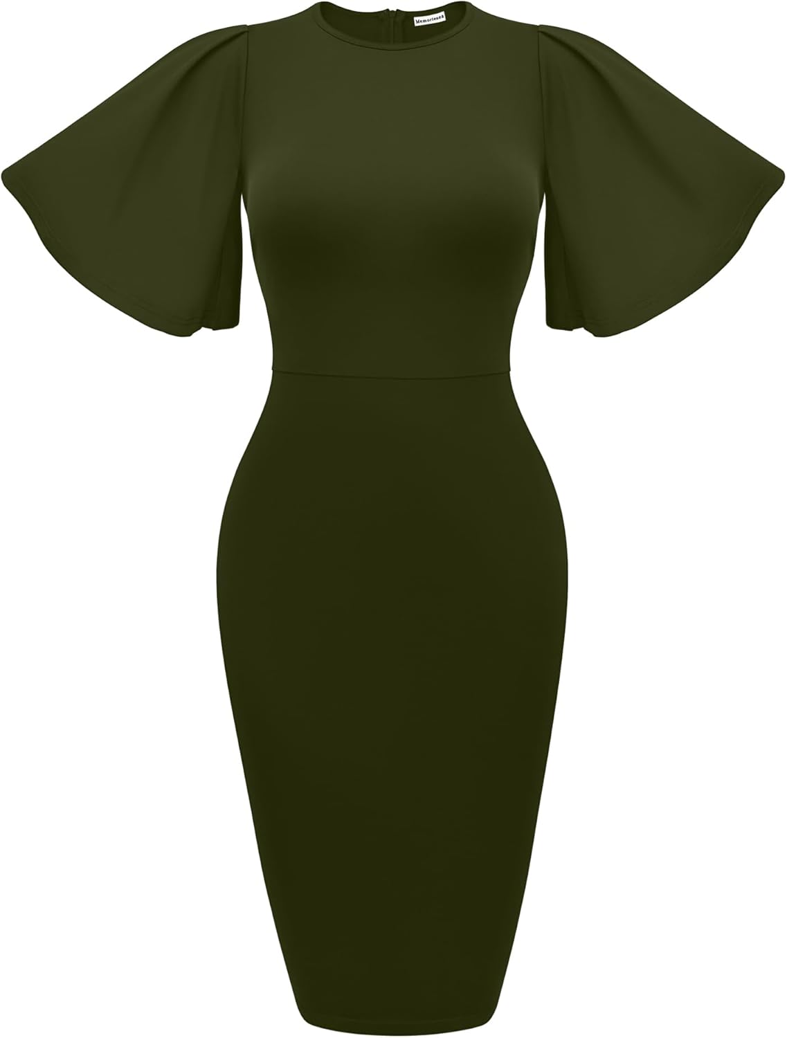 Memoriesea Women's Basic Bodycon Ruffle Flared Short Sleeve Pencil Midi Dress Sm...