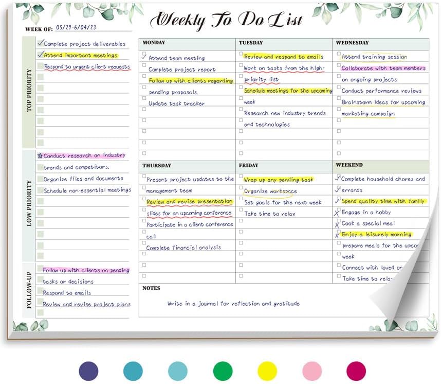 Weekly To Do List Notepad with 52 Tear Off Sheets（8.5"×11"）- Undated Weekly De...