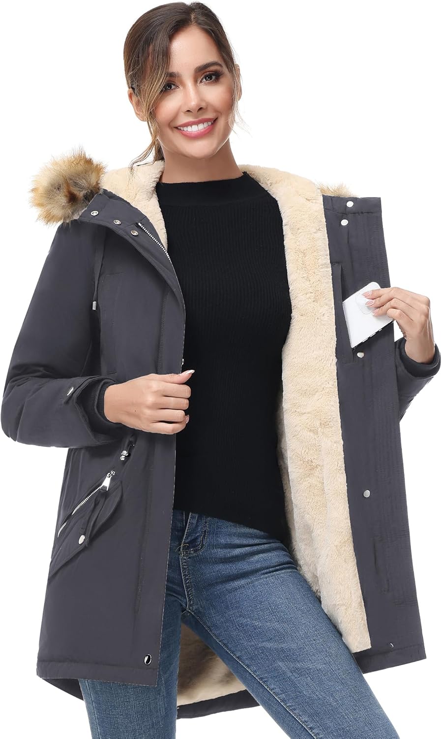 ANOTHER CHOICE Women's Hooded Winter Coat Waterproof Parka Jacket Warm Sherpa FL...