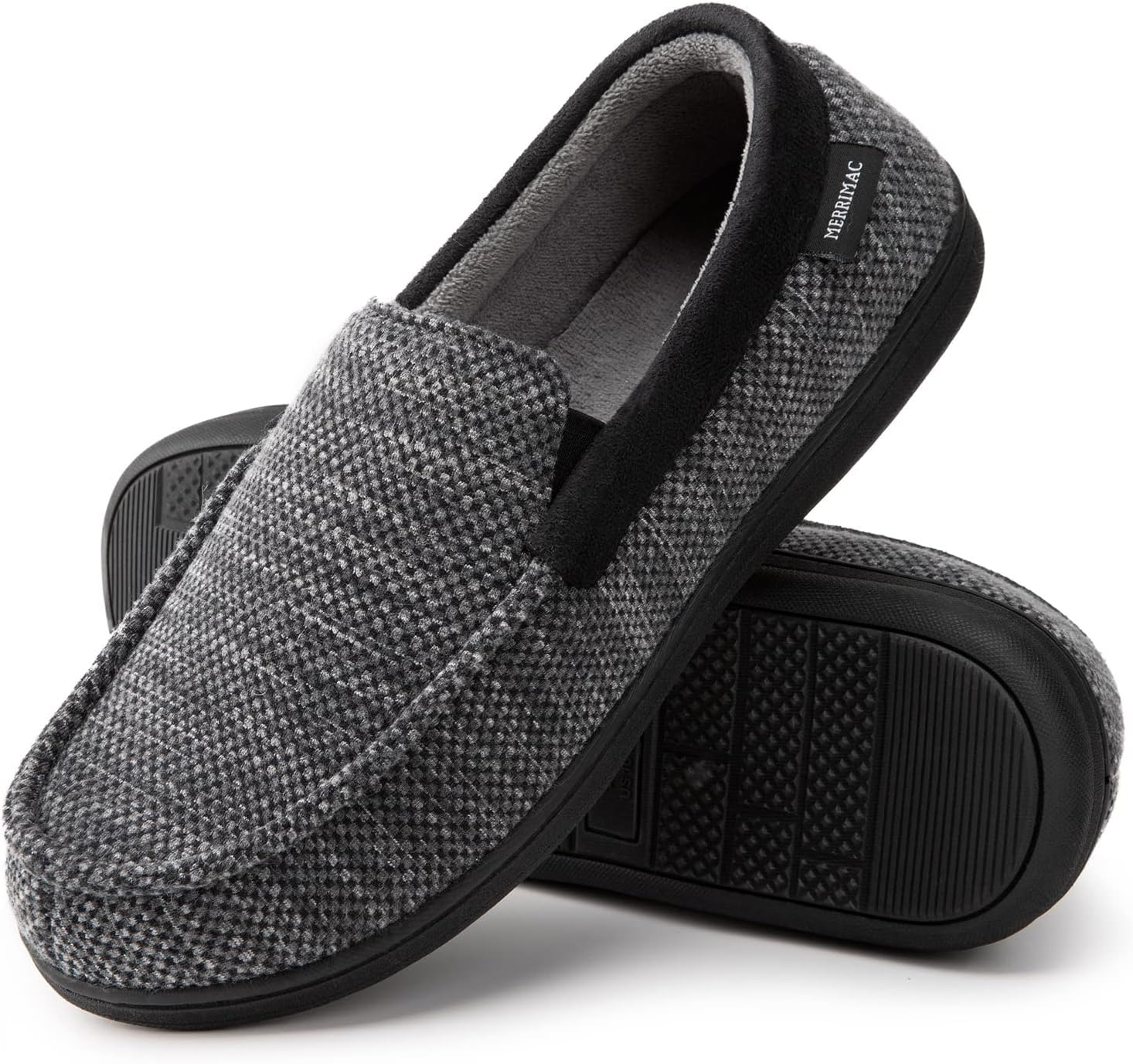 MERRIMAC Men's Breathable Moccasin Slippers with Removable Insole 10 UK Dark Gre...