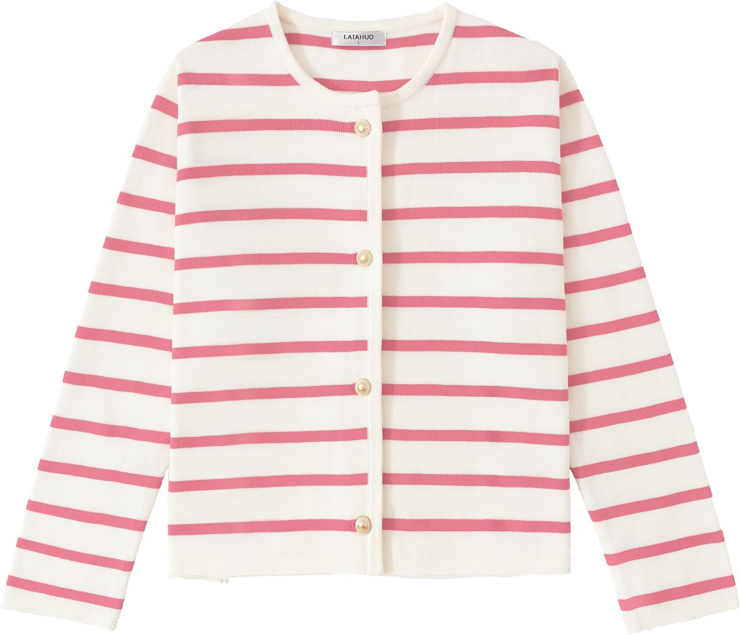 Women's Striped Cardigan Sweater Trendy Long Sleeve Button Down Crewneck Knit Ca...