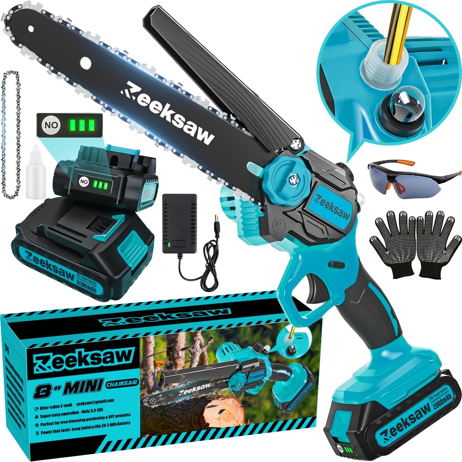 8 Inch Electric Chainsaw Cordless With Auto Oiler, Seniors Friendly Batteries Po...