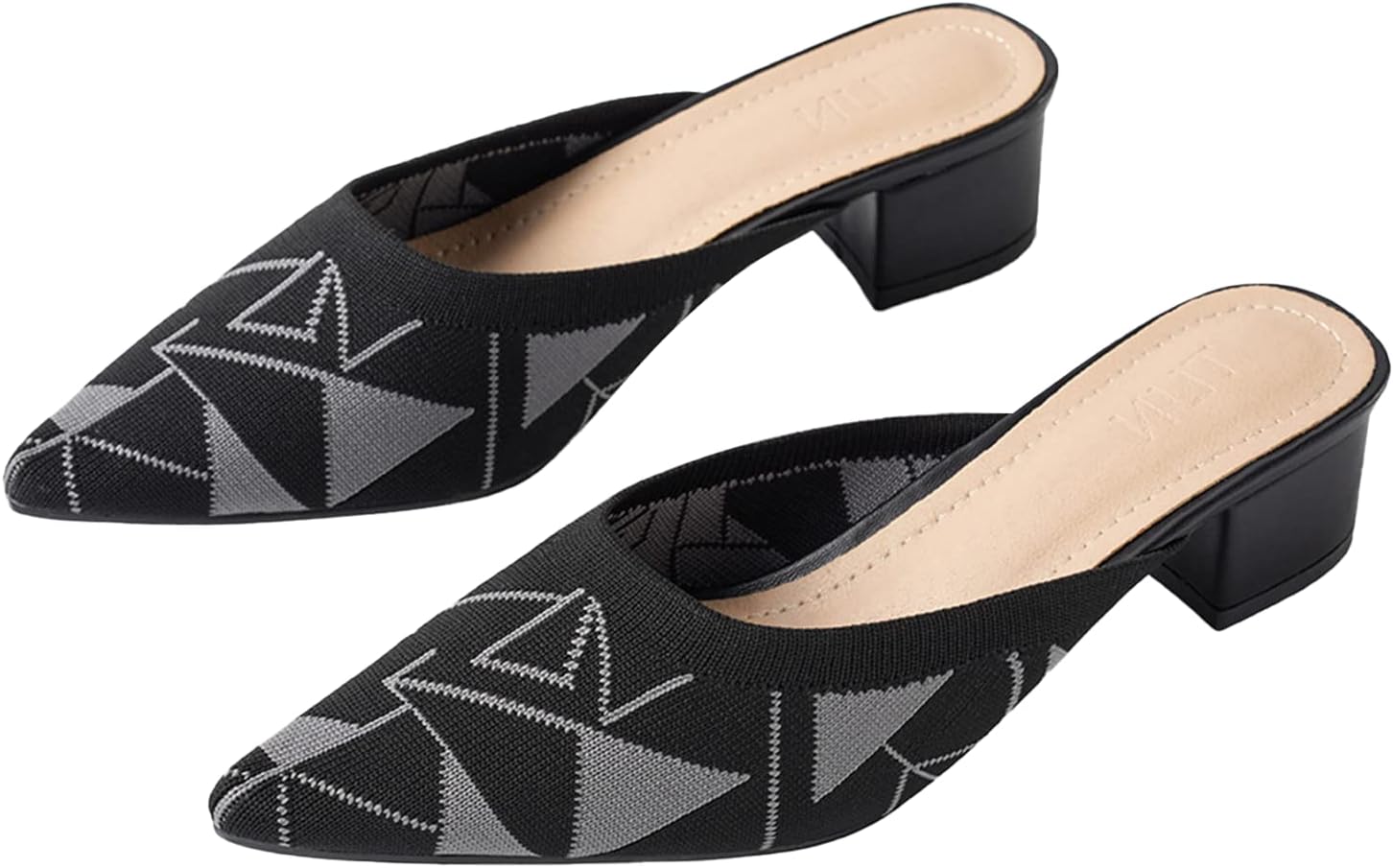TIJN Heels,Pointed Toe Mules for Momen with Low Heel, Breathable Mesh Knit Slip...