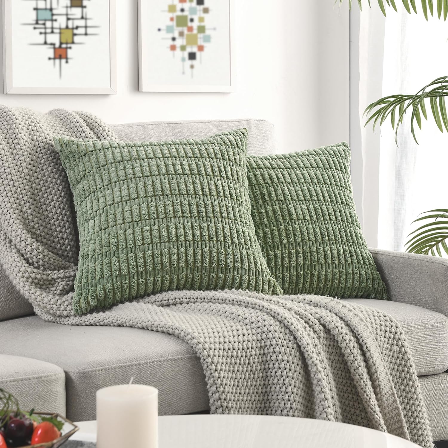 Volcanics Decorative Throw Pillow Covers, Special Soft Corduroy Striped Cushion...
