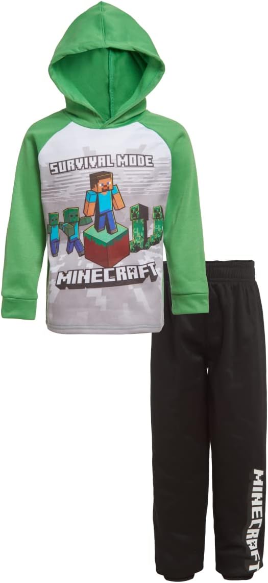 Minecraft Boys 2 Piece Fleece Pants Sets, Pullover Hoodie and Jogger Set for Boy...