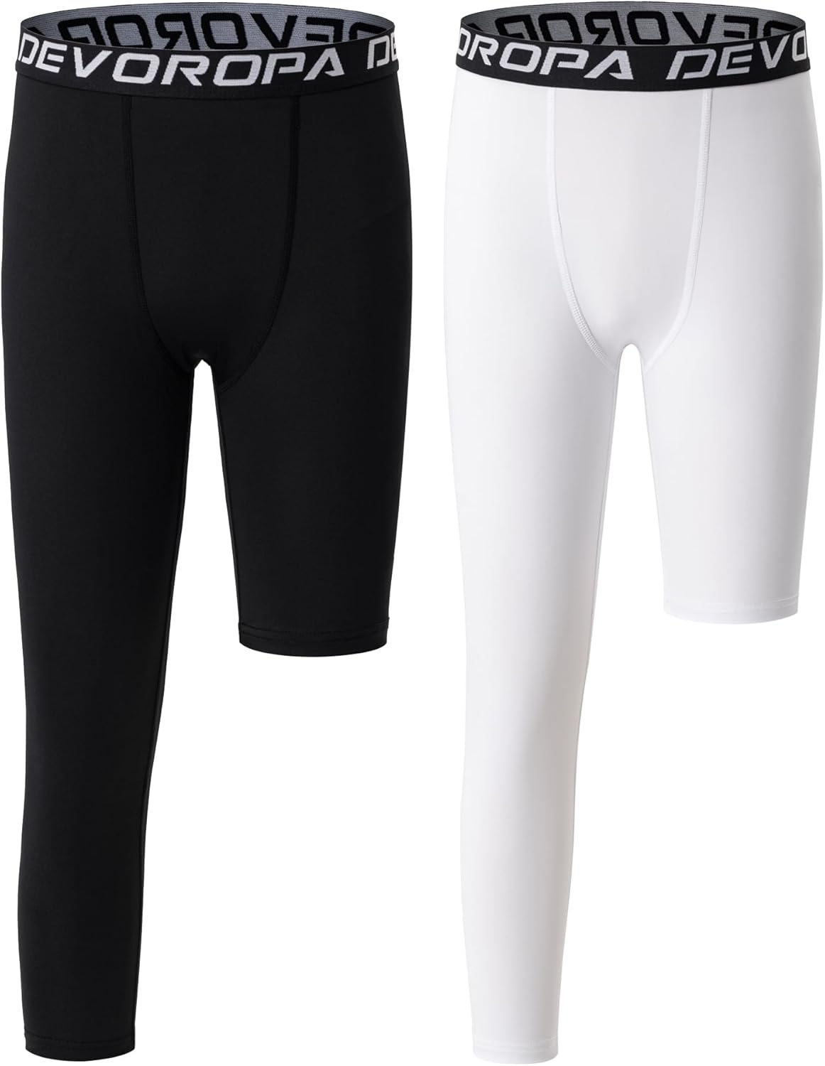 DEVOROPA Youth Boys One Leg Compression Pants for Basketball 3/4 Leggings Sports...