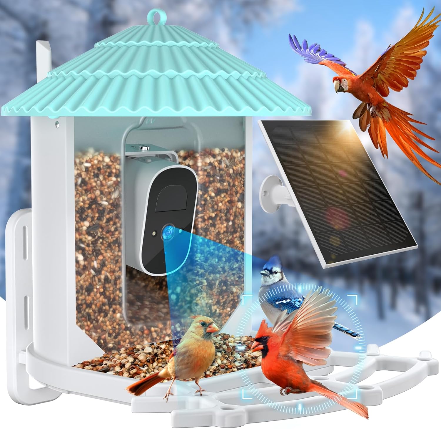 Smart Bird Feeder with Camera Solar Powered, Wireless Outdoor Bird Feeder, 4MP H...