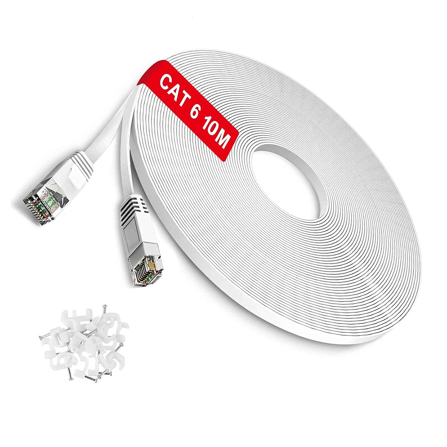 TBMax 10m Ethernet Cable Flat Cat6 High Speed Gigabit LAN Network Cable Long - O...