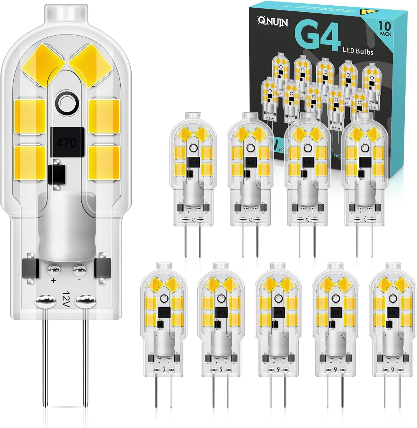 QNUJN G4 LED Bulbs, 2W 12V Light Bulb Cool White 6000K, Equivalent to 20W Haloge...