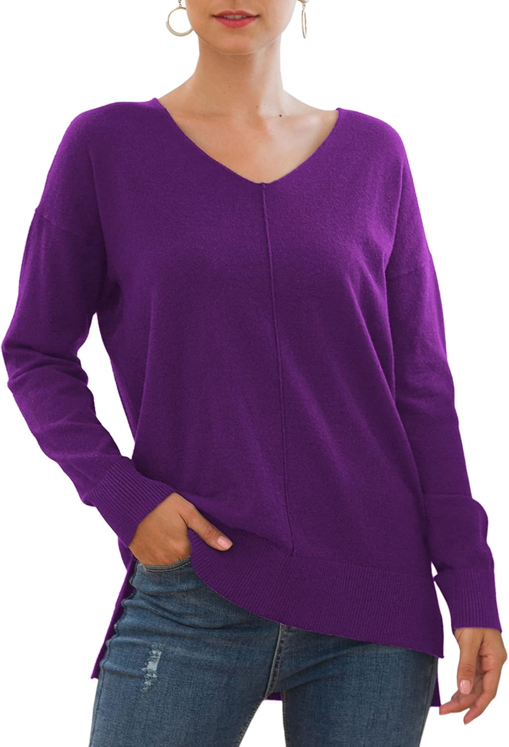 Jouica Women's Casual Lightweight V Neck Batwing Sleeve Knit Top Loose Pullover...