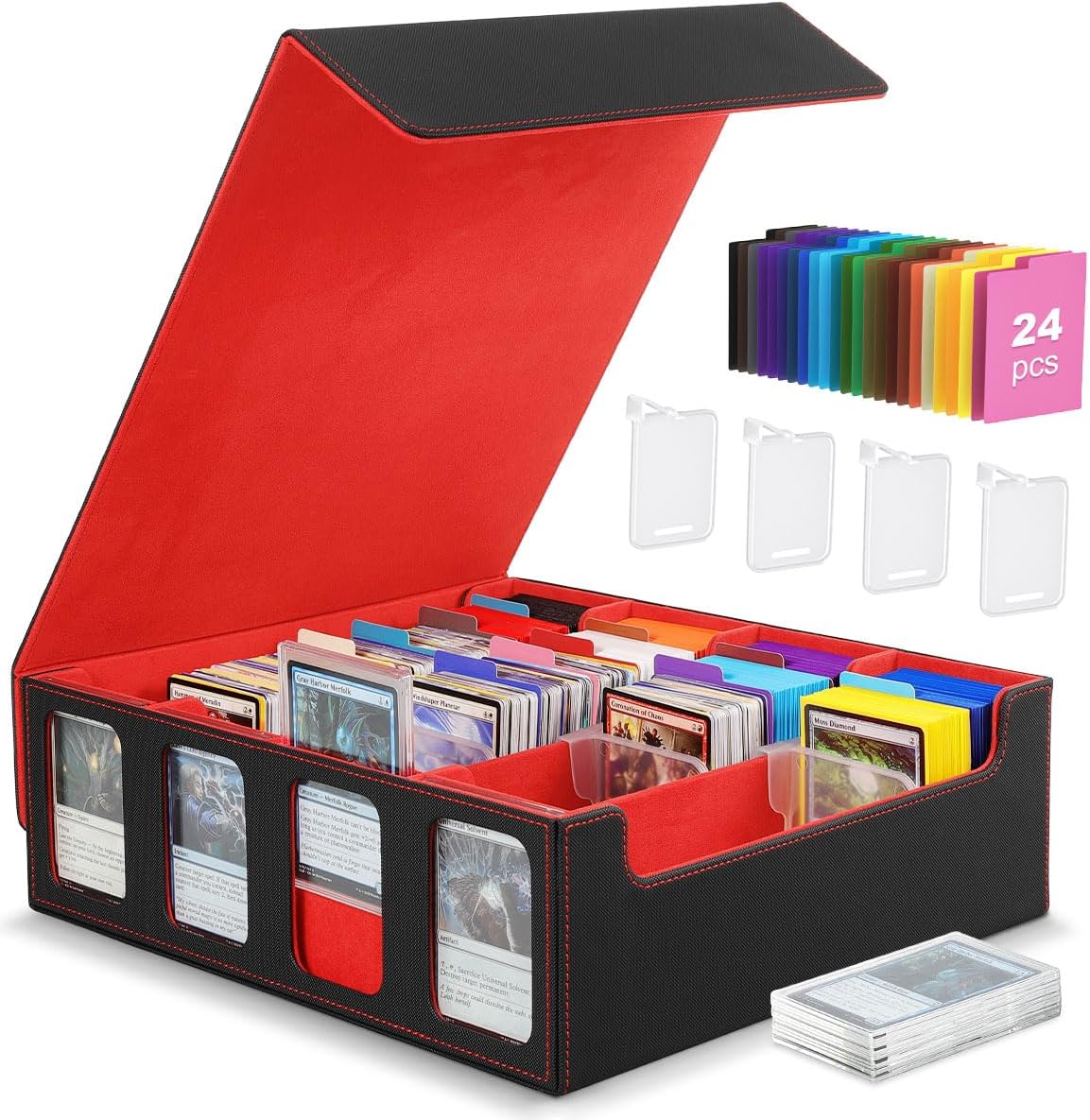 MoKo Card Storage Box for Trading Cards, 3000+ MTG Deck Box with 24 Colorful Div...