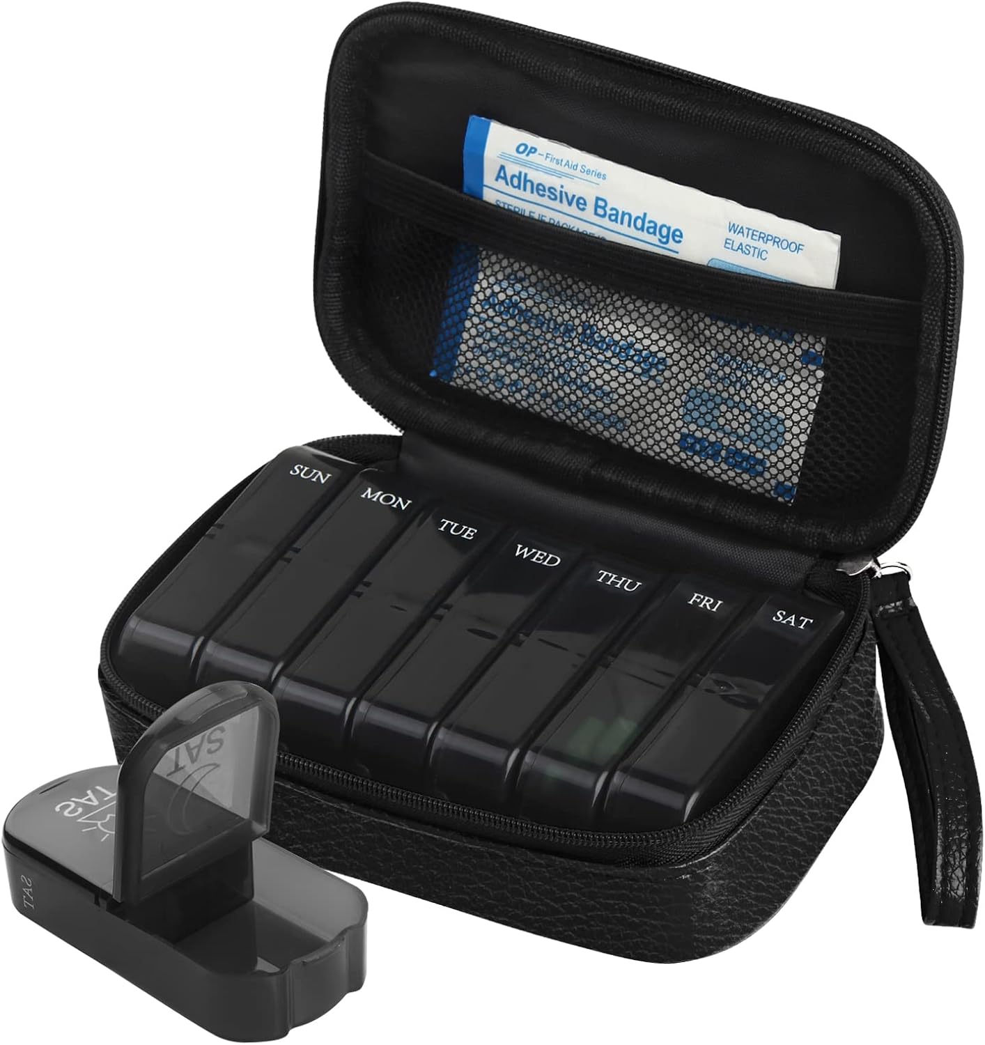 Pill Box 7 Day 2 Times a Day Weekly Pill Organiser with Portable Zipper PU Leath...