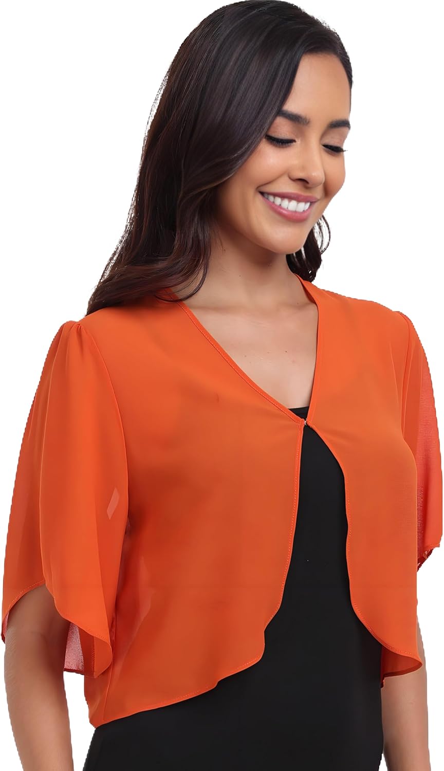 SURVODJA Womens Chiffon Cropped Cardigans Lightweight Sweaters Short Sleeve Bole...