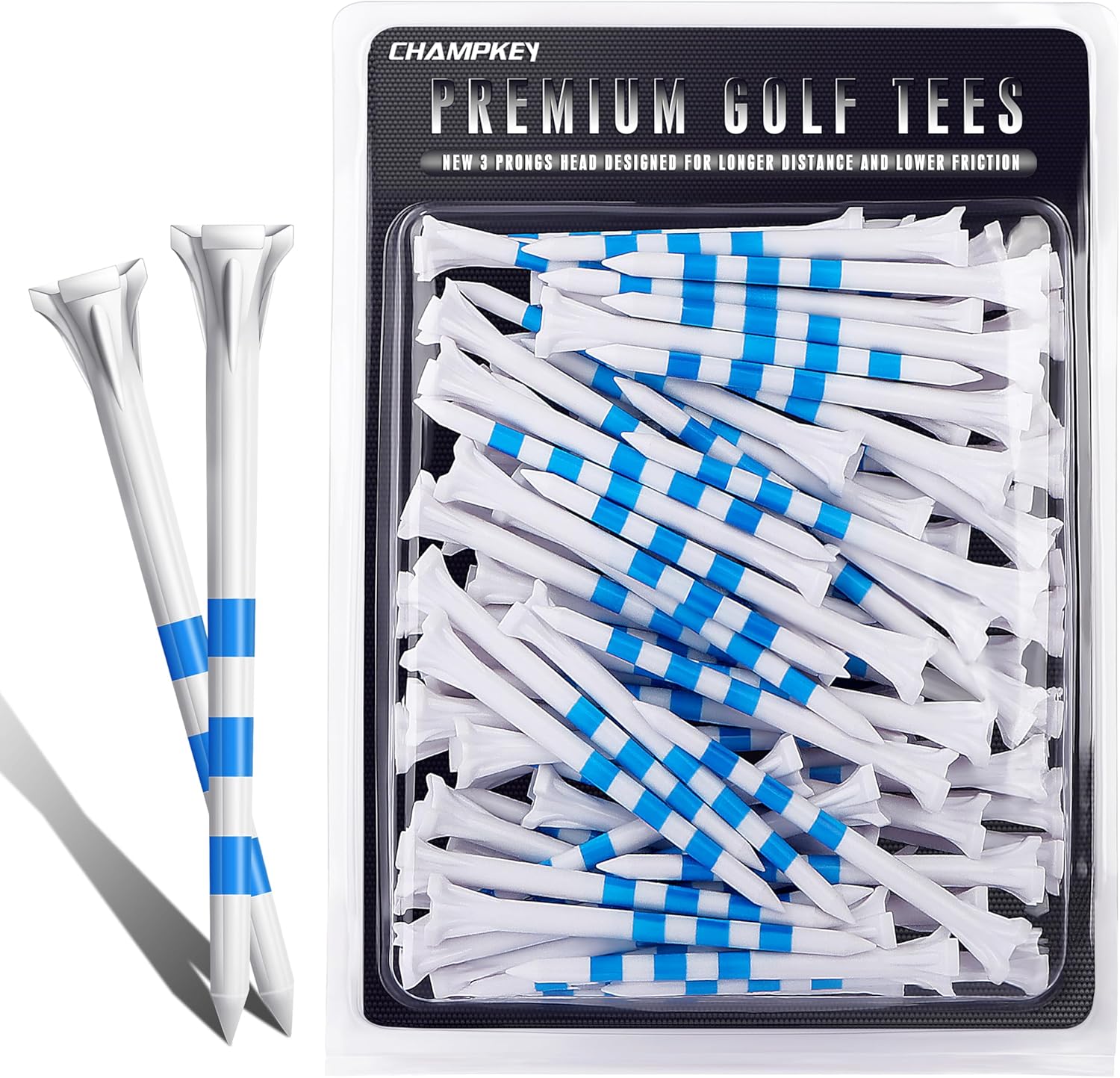 CHAMPKEY Premium 3 Prongs Golf Tees 50 Pack or 100 Pack - Low Friction and Resis...