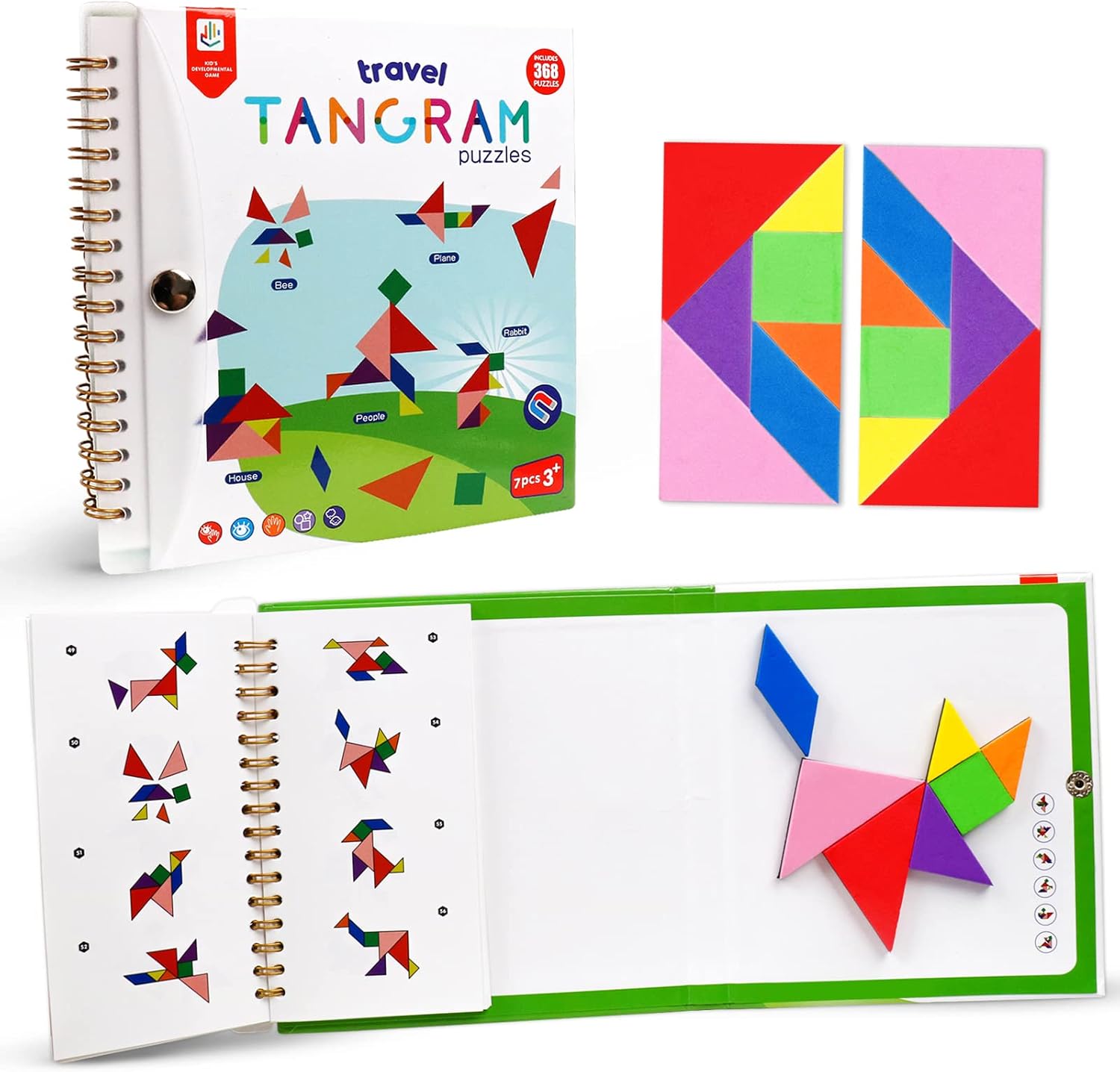 USATDD Travel Tangram Puzzle With 2 Set, Magnetic Pattern Blocks Road Trip Games...