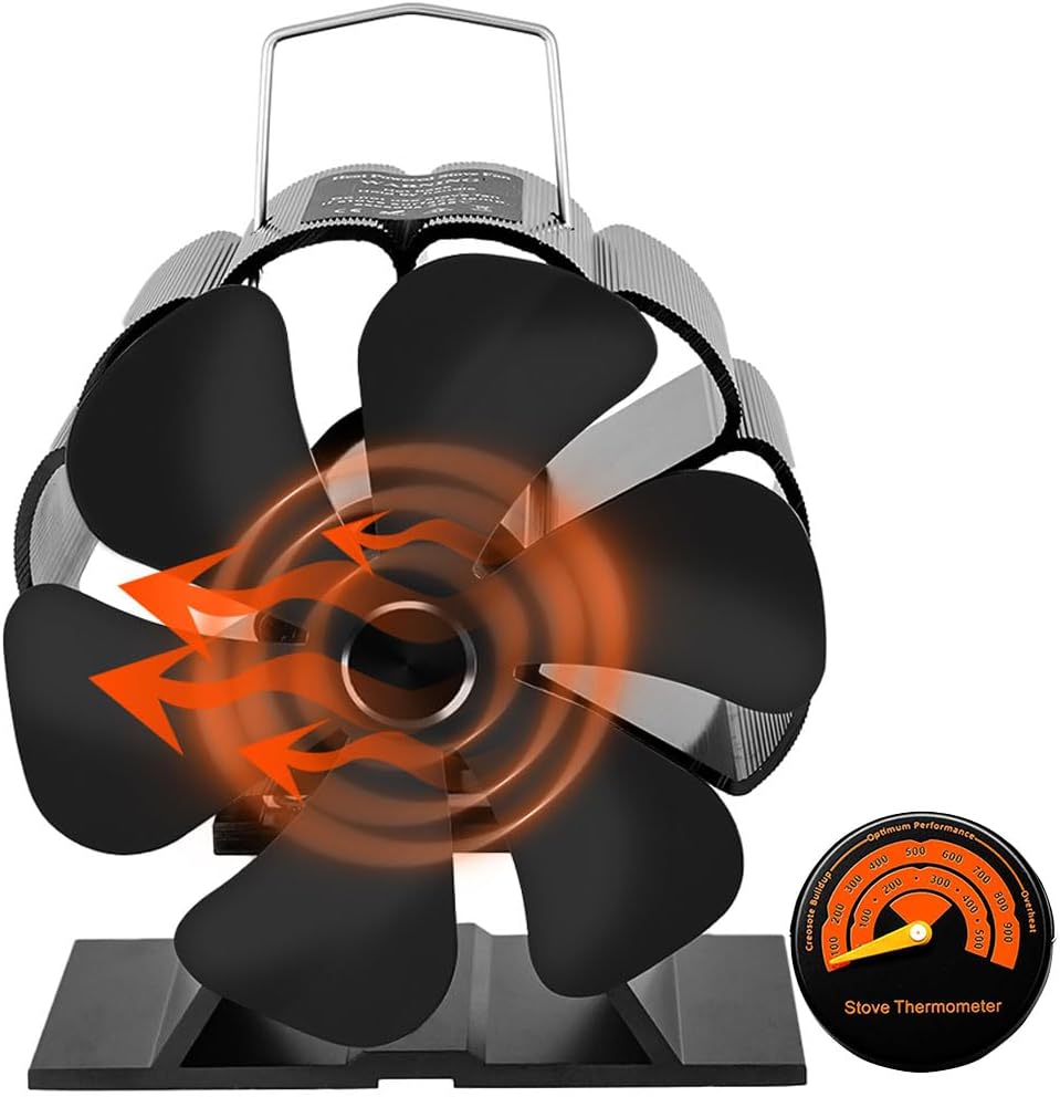 JIMBON 6 Blade Mini Stove Fans, Wood Stove Fan Log Burner Fan, Wood Burner Firep...