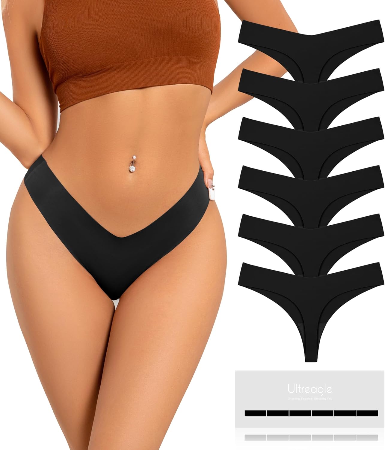 Seamless Thongs for Women V-Shaped No Show Panties Soft Comfortable Breathable W...