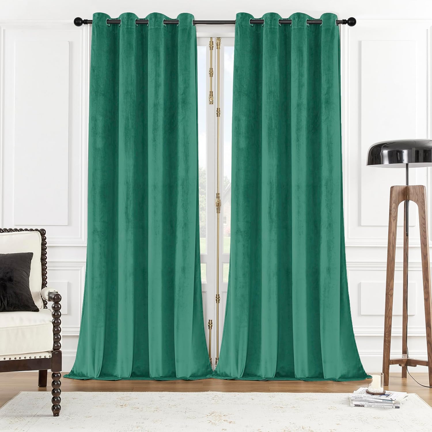 SNITIE Emerald Green 108in Long Velvet Curtains with Grommet, Super Soft Thermal...