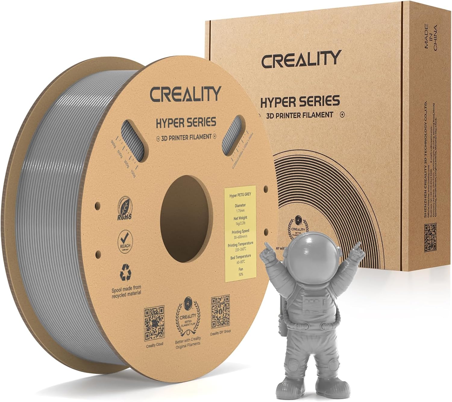 Creality Hyper PETG Filament, Gray Filament 1.75mm Hyper PETG 1KG, 3D Printer Fi...