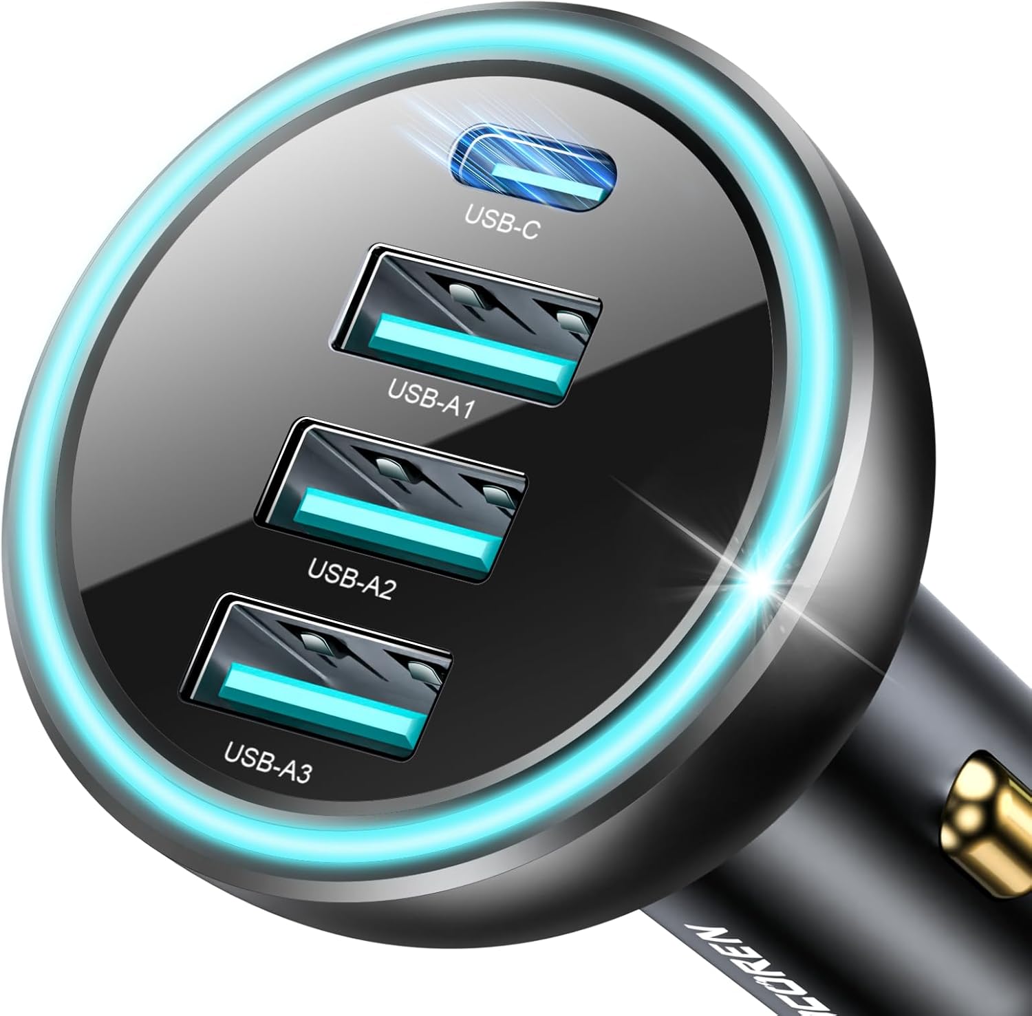 USB C Car Charger, Rocoren 55W 4-Port for Family Travel, PD3.0 35W QC3.0 Super F...