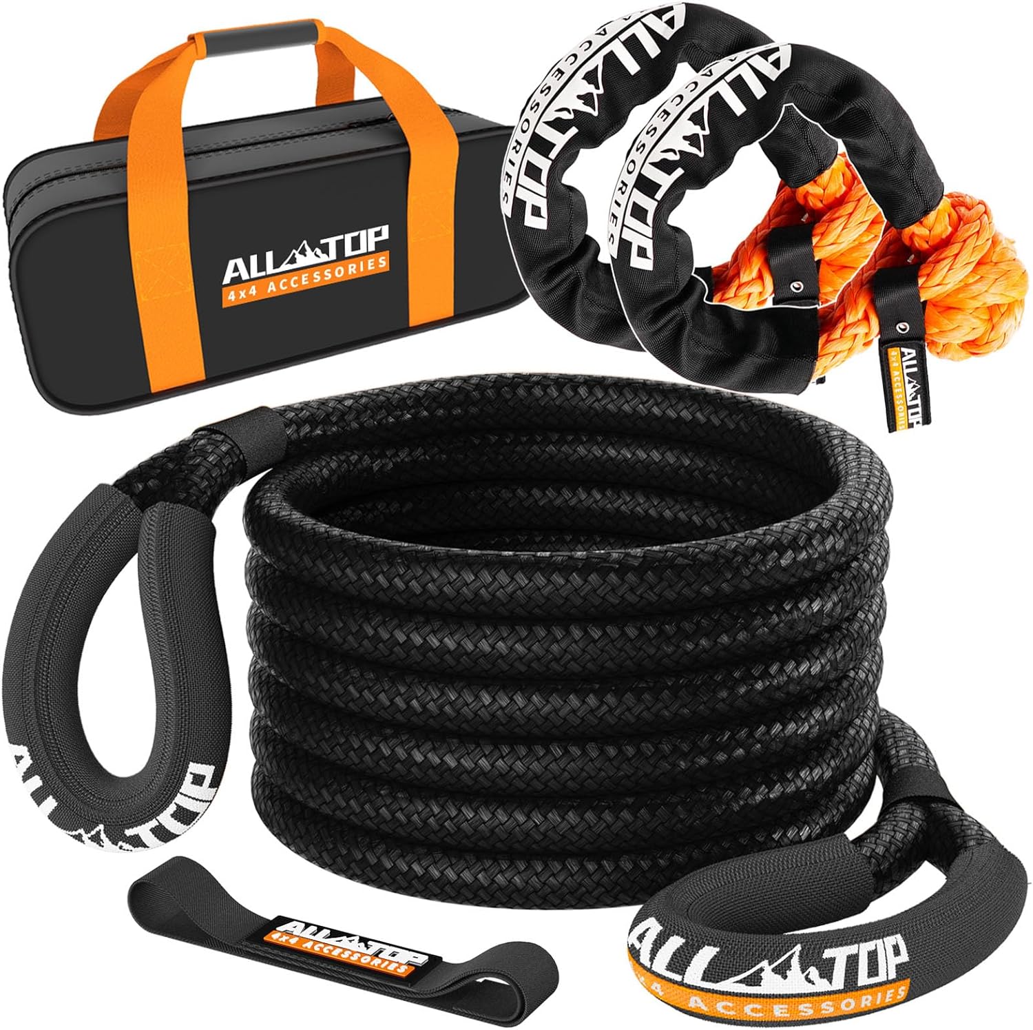 ALL-TOP Kinetic Recovery Rope Kit w/ 2 Soft Shackles, 48000Lbs, 1in x 30ft, Heav...