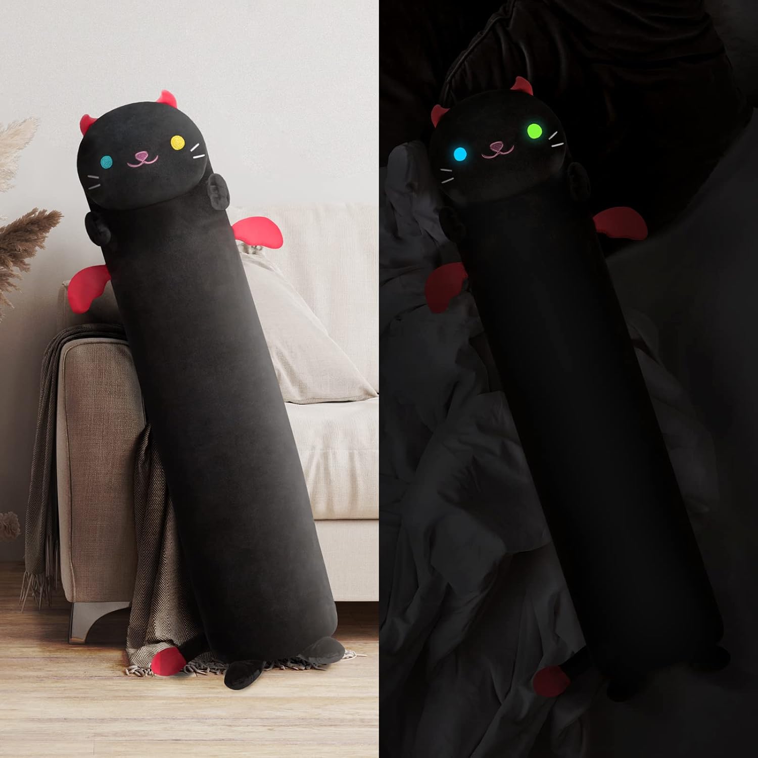 Artist-Designed Ultra Soft Long Cat Plush Body Pillow, Extra Stuffing for Comfor...