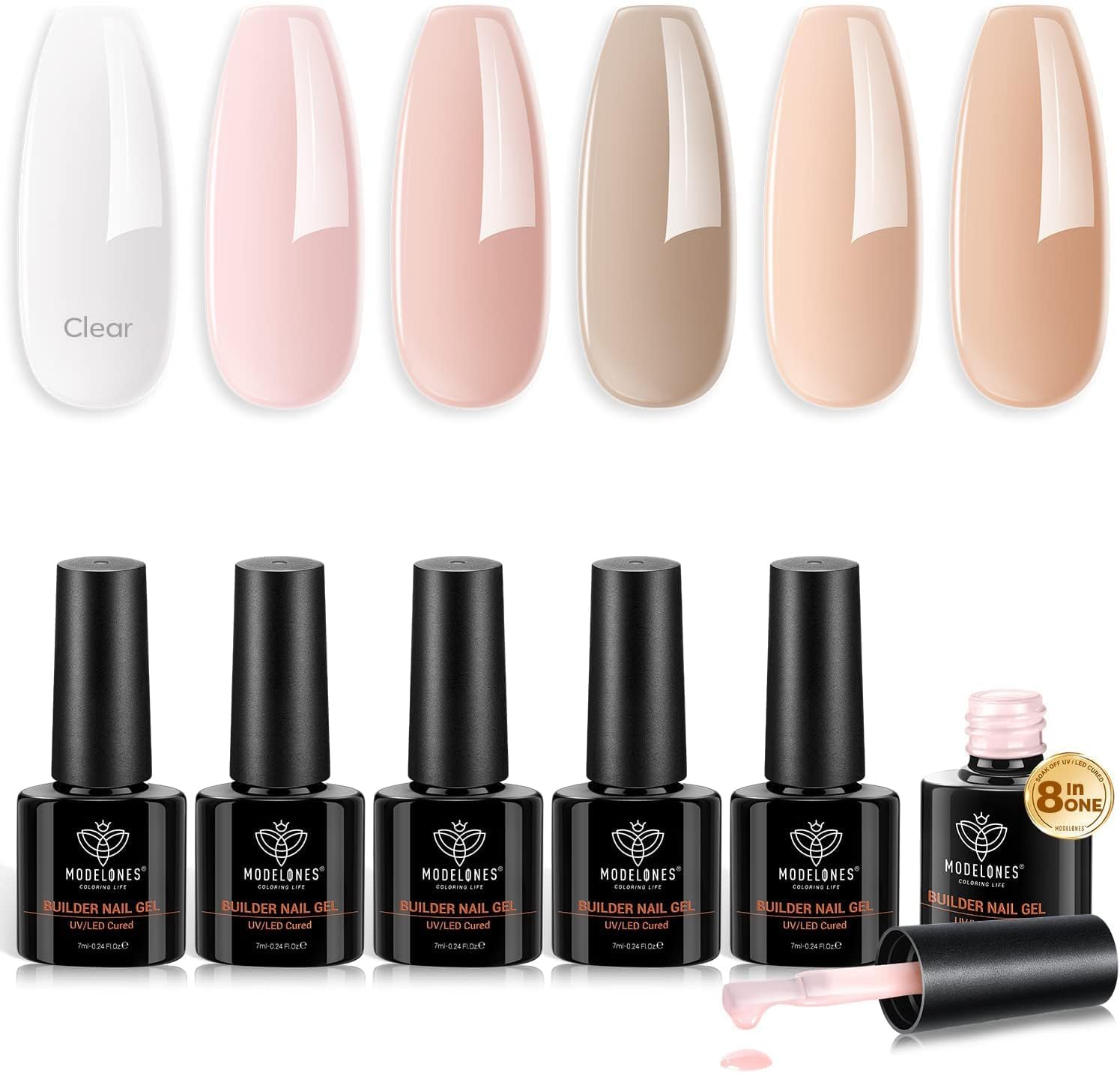 Modelones Builder Nail Gel 6 Colors, 8-in-ONE Pink...