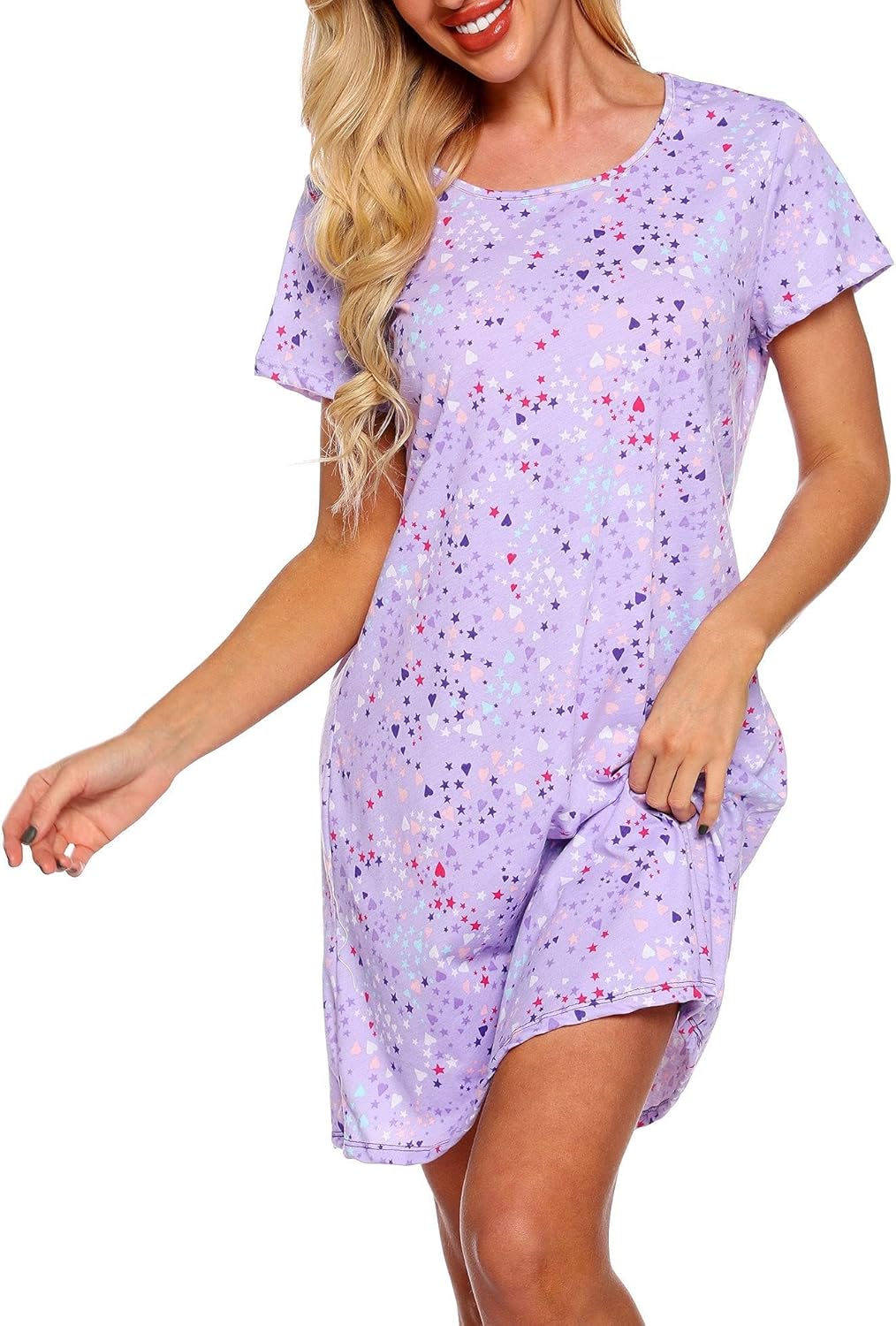 ENJOYNIGHT Nightgown for Women Cotton Short Sleeve Nightshirts Casual Print Slee...